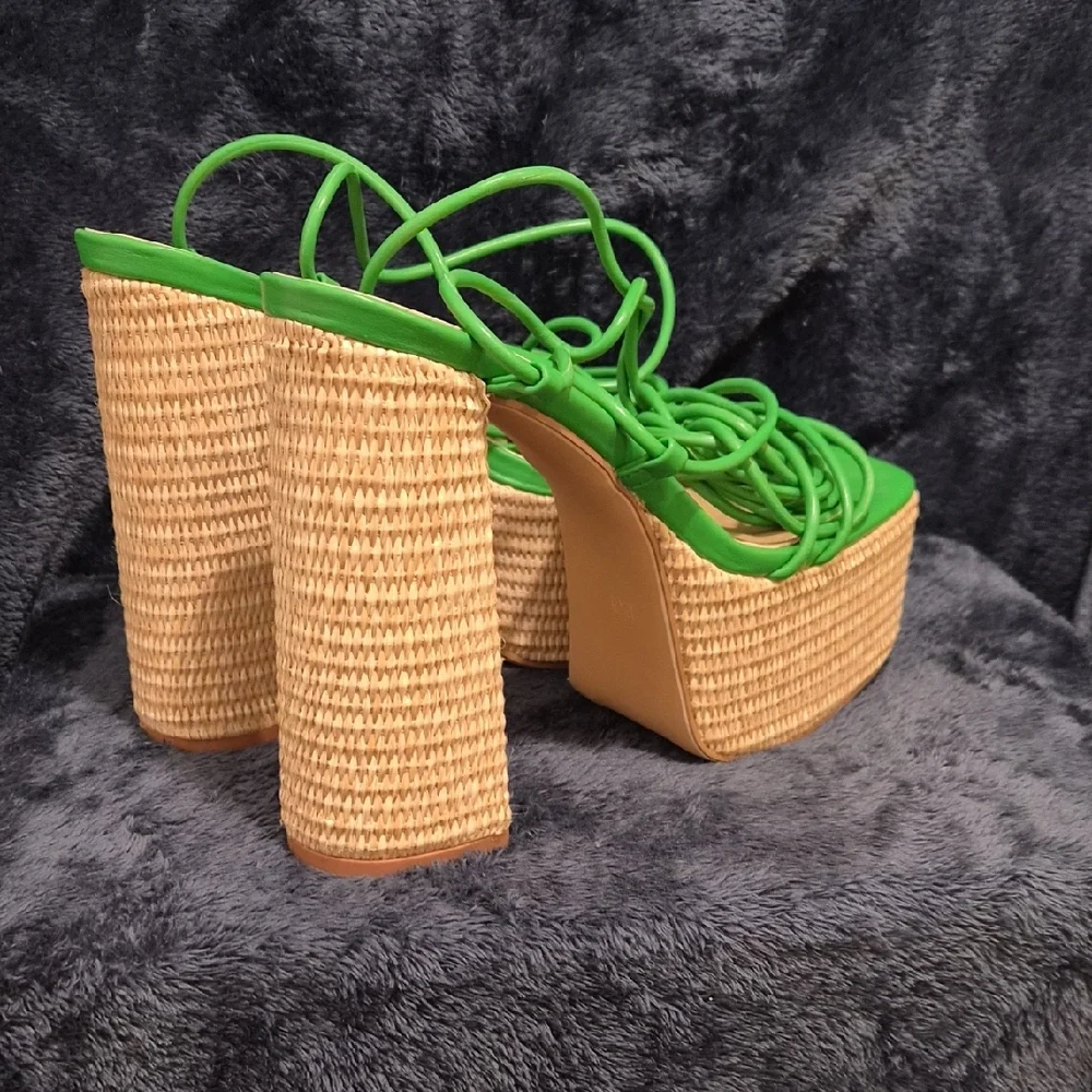 EGO Vibrant Green and Tan Platform Sandals - Picture 4 of 6